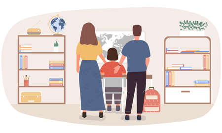 Family doing homework together teaching geographyのイラスト素材