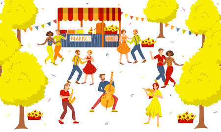 Music Festival poster design with dancing couplesのイラスト素材