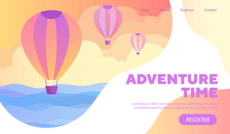 Adventure Time poster design or web template with hot air balloonsのイラスト素材