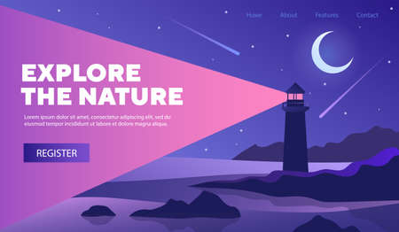 Explore Nature web template design with lighthouseのイラスト素材