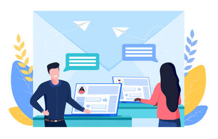 Online communication concept using laptopsのイラスト素材