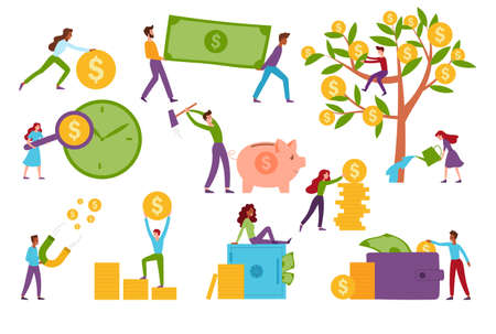 Large money and financial set with dollarsのイラスト素材