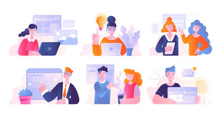 Set of six different business scenesのイラスト素材