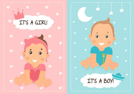 Two Baby Shower or Baby Birth card designsのイラスト素材