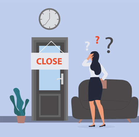 Woman approaching the door of an officeのイラスト素材