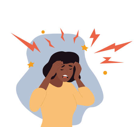 African American Woman with a morning migraine clutching her headのイラスト素材