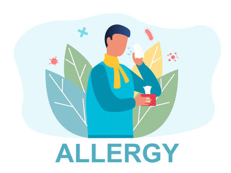 Poster depicting a man suffering from Allergy symptomsのイラスト素材