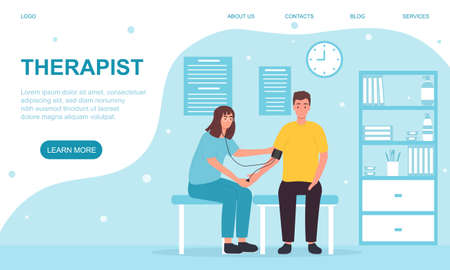 Therapist measuring blood pressureのイラスト素材