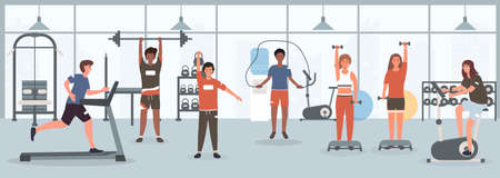 Group of people exercising in the gymのイラスト素材