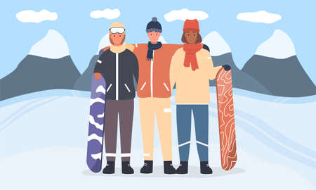 A diverse group of young snowboardersのイラスト素材