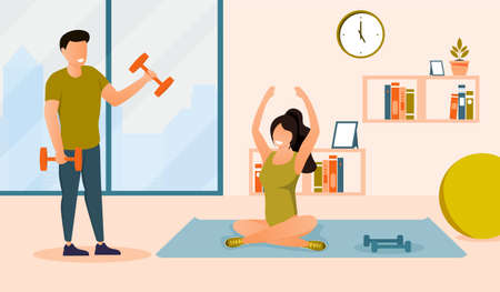Man and awoman, doing sports exercisesのイラスト素材