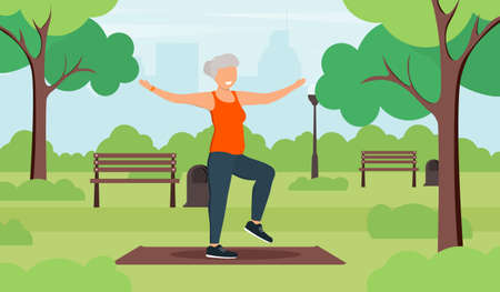 Yoga with elderly womanのイラスト素材