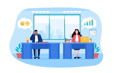 Two employees sitting in the officeのイラスト素材