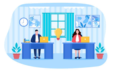 Two employees or business partners sitting in the officeのイラスト素材