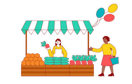 Shop with vegetables and fruitsのイラスト素材