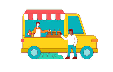 Man buying a burger in a Food truckのイラスト素材