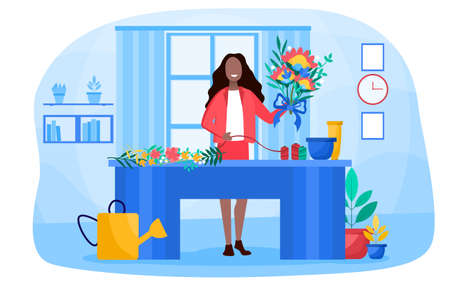 Young girl florist is doing her jobのイラスト素材