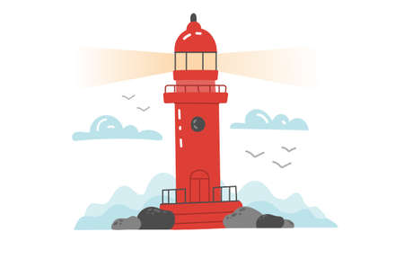 Red cartoon lighthouseのイラスト素材
