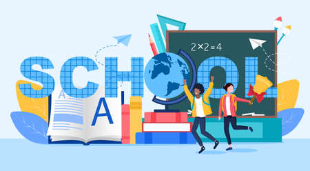 School concept with children runningのイラスト素材