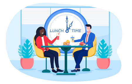 Happy couple or work colleagues having lunchのイラスト素材