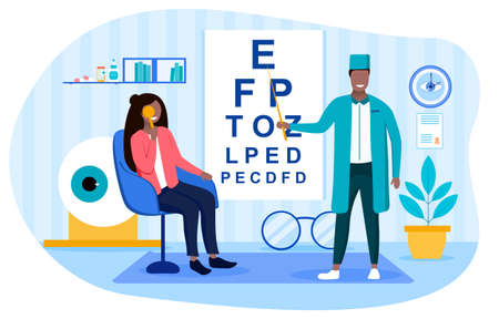 An ophthalmologist checking the patients visionのイラスト素材