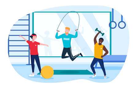 A group of young people training in the gym.のイラスト素材
