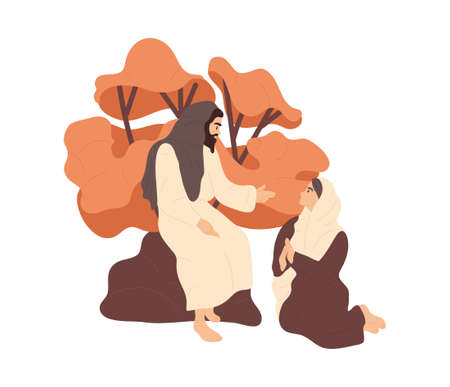 Jesus speaking to a wonanのイラスト素材