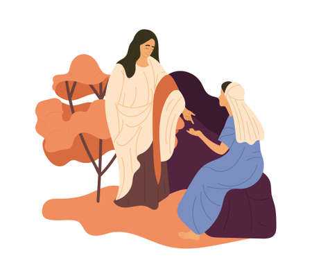 Jesus speaking to a wonan.のイラスト素材