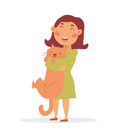 Happy little girl hugging her catのイラスト素材
