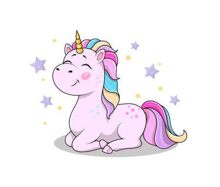 Cute cartoon unicorn sittingのイラスト素材