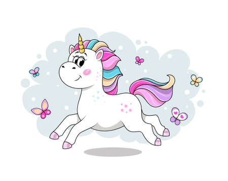 Cute cartoon unicorn runningのイラスト素材