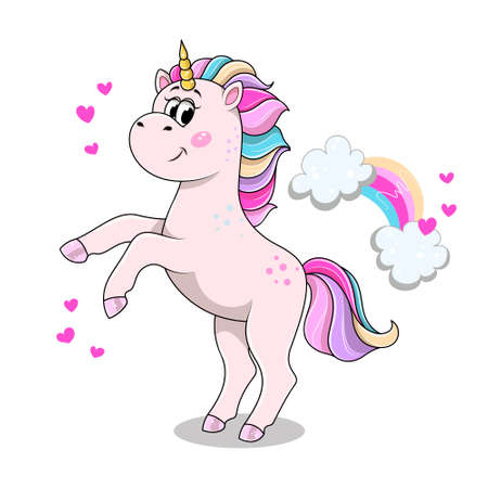 Cute cartoon unicorn on its hind hoovesのイラスト素材