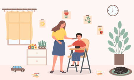 Housewife feeding the babyのイラスト素材