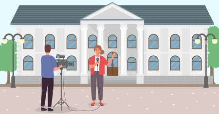 Journalists, female reporter and male cameramanのイラスト素材