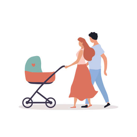Young parents with pramのイラスト素材