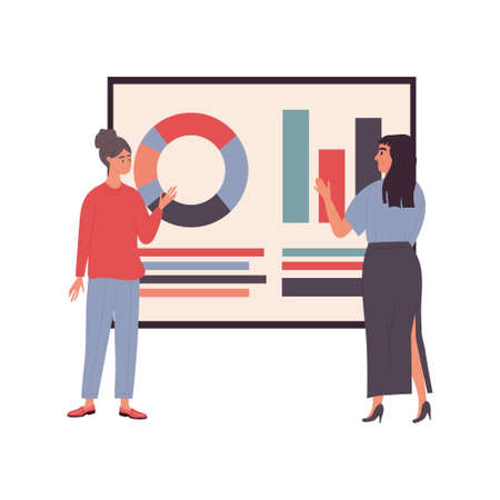 Two woman in the office are business graphsのイラスト素材