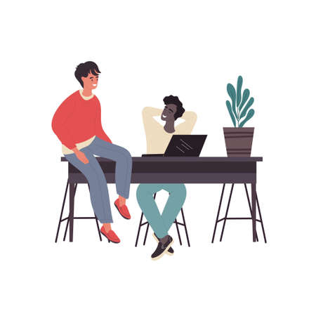 Two diverse employees talk to each otherのイラスト素材