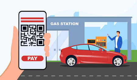 Payment with barcode on the gas stationのイラスト素材