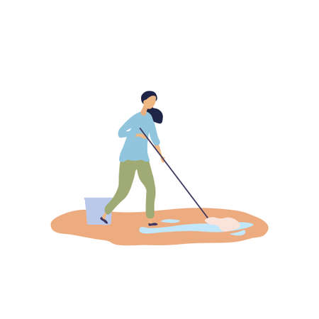 08 Woman cleaning the floorのイラスト素材