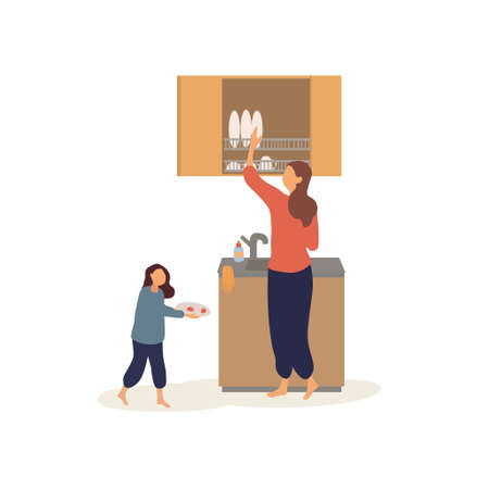 09 Woman washing the dishesのイラスト素材