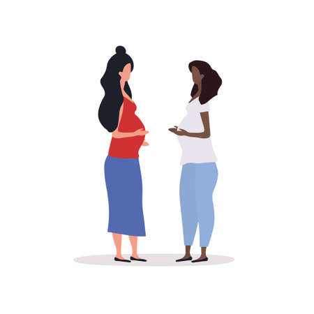 A meeting of two diverse multiracial pregnant womenのイラスト素材