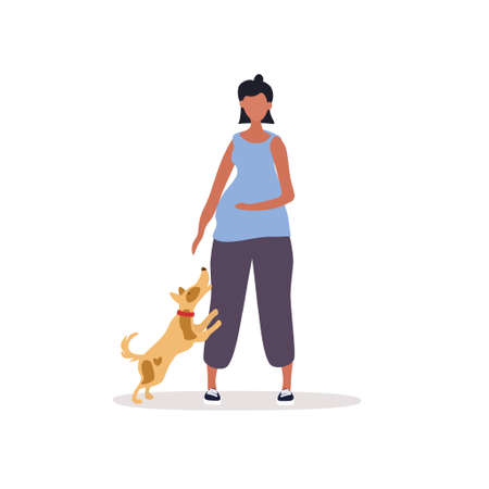 Pregnant woman with dogのイラスト素材