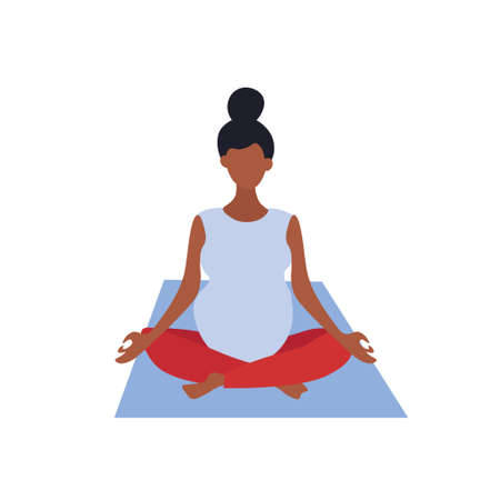 A pregnant woman is sitting in the lotus positionのイラスト素材
