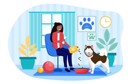 The girl feeding her dogのイラスト素材