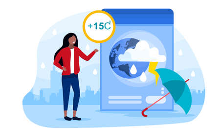 Weather forecast concept with a girlのイラスト素材