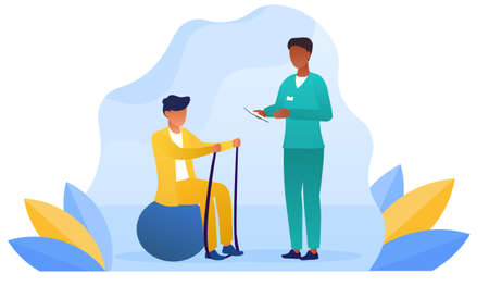 Disabled man at orthopedic rehabilitation therapyのイラスト素材