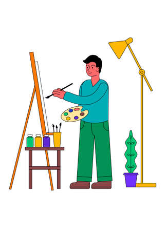 Painter painting big pictureのイラスト素材