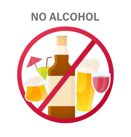 Alcoholic drinks under the prohibition sign.のイラスト素材