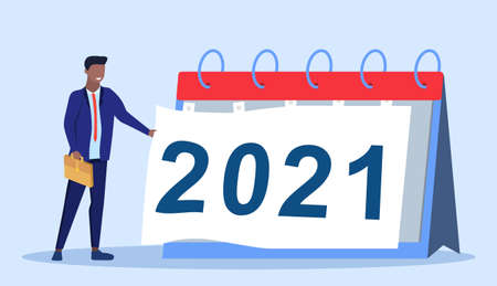 Man putting off calendar sheet of 2021 yearのイラスト素材