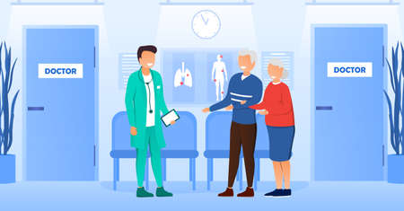 Elderly man and woman at medical appointmentのイラスト素材